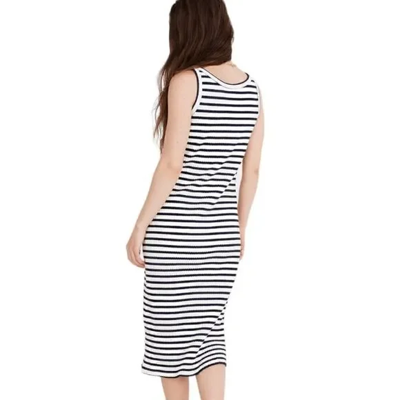 Madewell Ribbed Tank Midi Dress Stripe Size Small - Picture 2 of 8